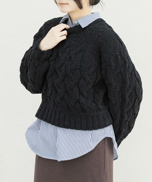 EKAL（エカル）の「ケーブルモールニットプルオーバー（ニット/セーター・レディース・L.ブルー/L.グレー/ブラック・One）」の19枚目の写真