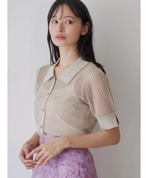 TONAL（トーナル）の「シアーリブポロニット（ニット/セーター・レディース・グレー/ブラック/グリーン・M）」の2枚目の写真