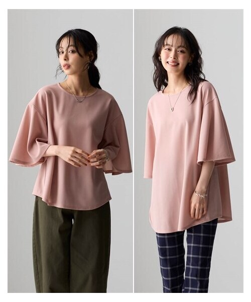 nissen（ニッセン）の「ゆるシルエット多機能フレアカットジョーゼットブラウス（吸汗速乾・抗菌防臭・接触冷感・UVカット）（選べる2丈）＜大きいサイズ有＞（シャツ/ブラウス・レディース・黒/オフホワイト/スモーキーピンク/モスカーキ/マルチストライプ・S~M相当/L~LL相当/3L~4L相当/5L~6L相当）」の19枚目の写真
