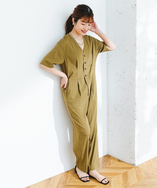 URBAN RESEARCH ROSSO（アーバンリサーチロッソ）の「F by ROSSO　ウエスト切り替えVネックオールインワン（サロペット/オーバーオール・レディース・KHAKI/GRAY・36/38）」の3枚目の写真