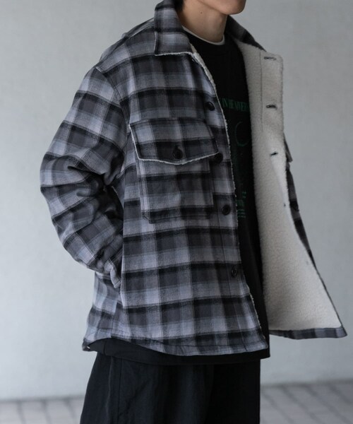 SENSE OF PLACE by URBAN RESEARCH(センスオブプレイスバイアーバンリサーチ)の「オンブレーチェックボアジャケット(テーラードジャケット・メンズ・BLACK/BROWN・M/L)」の4枚目の写真