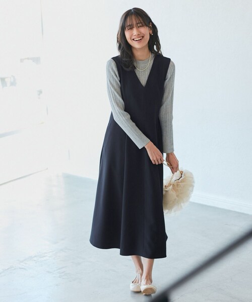 ROPE' PICNIC（ロペピクニック）の「【花粉ガード】クリアツイルジャンパースカート/セレモニー・通勤対応・セットアップ対応（ジャンパースカート・レディース・ライトグレー/キャメル系/ネイビー・36/38）」の22枚目の写真