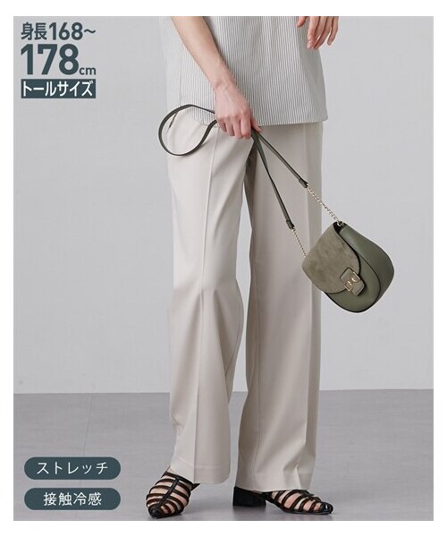 nissen（ニッセン）の「高身長　薄手素材ストレッチきれいめワイドパンツ　丈長め・トールサイズ（パンツ・レディース・黒/杢グレー/ホワイトベージュ・MTT/LTT/LLTT/3LTT/4LTT/5LTT）」の7枚目の写真