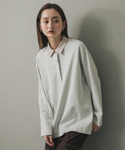 SENSE OF PLACE by URBAN RESEARCH(センスオブプレイスバイアーバンリサーチ)の「ポロシャツルーズカットトップ(ポロシャツ・レディース・BLACK/OATMEAL・one)」の14枚目の写真