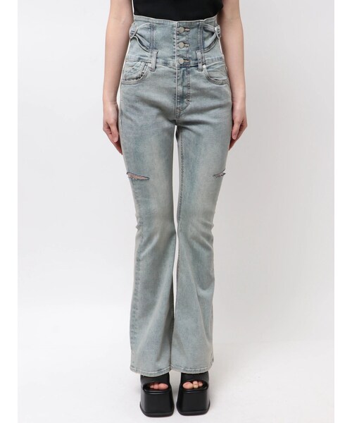 EMODA（エモダ）の「HIGH CUT H/W FLARE PAGGINGS（デニムパンツ・レディース・ブラック/ブルー/アイスブルー・XS/S/M）」の8枚目の写真