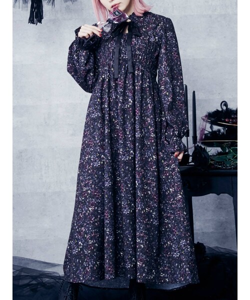 マレーラ 総柄 5分袖 ウールブレンド 膝丈ワンピース 42 ブラック