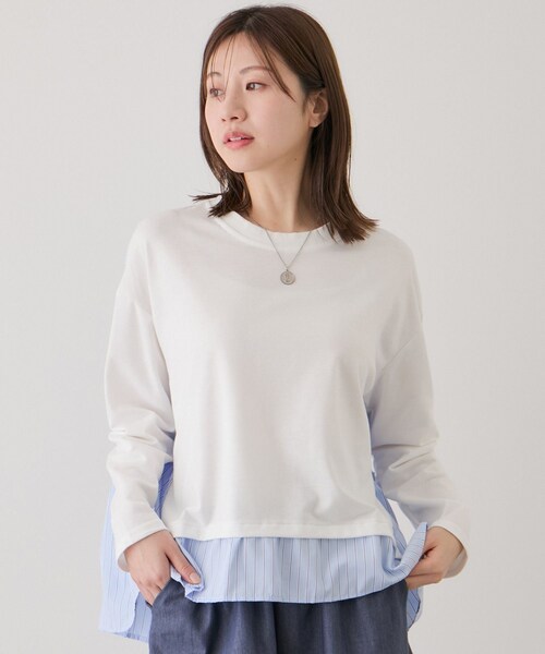 Jayro(ジャイロ)の「ストライプ切替プルオーバー(Tシャツ/カットソー・レディース・ブラック系/グレー/ホワイト系/ネイビー・M)」の1枚目の写真