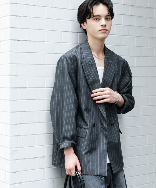 SENSE OF PLACE by URBAN RESEARCH（センスオブプレイスバイアーバンリサーチ）の「『セットアップ対応』『イージーケア/速乾』リネンライクピンストライプルーズジャケット（テーラードジャケット・メンズ・GRAY/BEIGE・M/L）」の9枚目の写真
