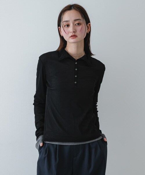 SENSE OF PLACE by URBAN RESEARCH（センスオブプレイスバイアーバンリサーチ）の「シアーレイヤードカットポロシャツ（その他トップス・レディース・BLK×GRY/NVY×IVO/BEG×IVO・One）」の5枚目の写真