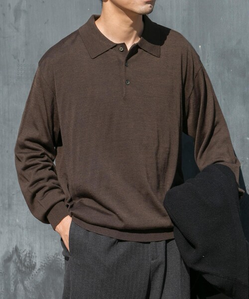 URBAN RESEARCH ROSSO（アーバンリサーチロッソ）の「イタリア糸メリノウールニットポロシャツ（ニット/セーター・メンズ・GREIGE/GRAY/DARK BROWN/NAVY/BLACK・M/L）」の4枚目の写真