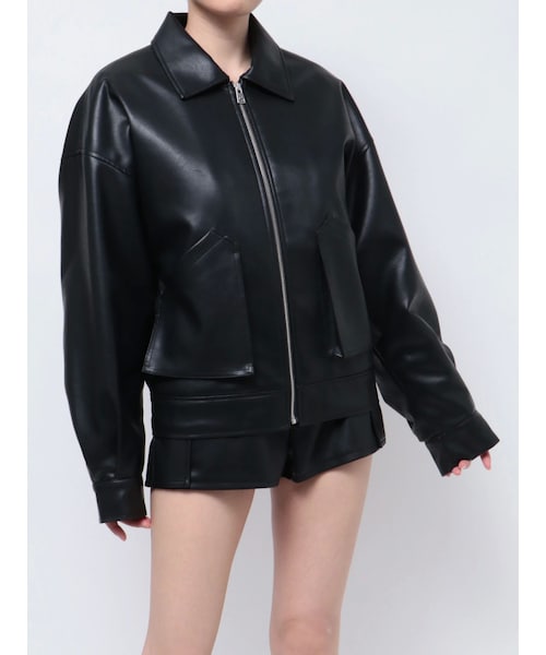 GYDA(ジェイダ)の「フェイクレザー a-2フライトジャケット【SETUP着用可】(ライダースジャケット・レディース・ブラック/ミックス・F)」の1枚目の写真