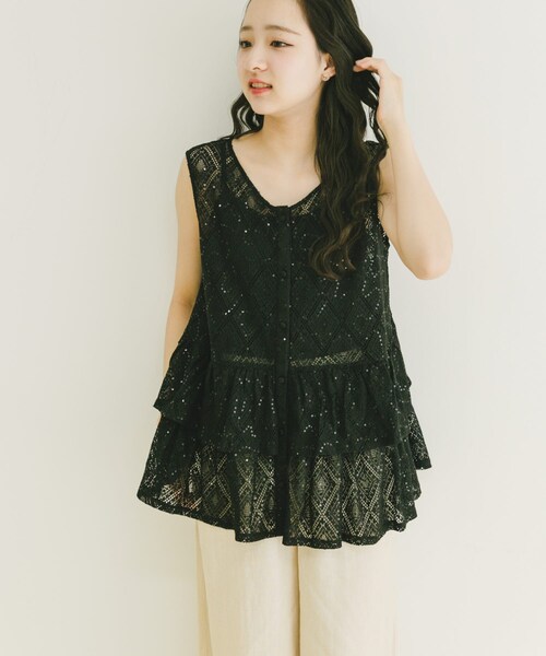 ITEMS URBANRESEARCH(アイテムズ アーバンリサーチ)の「シアースパンコールペプラムトップス(その他トップス・レディース・L.BEG/BLK・FREE)」の5枚目の写真