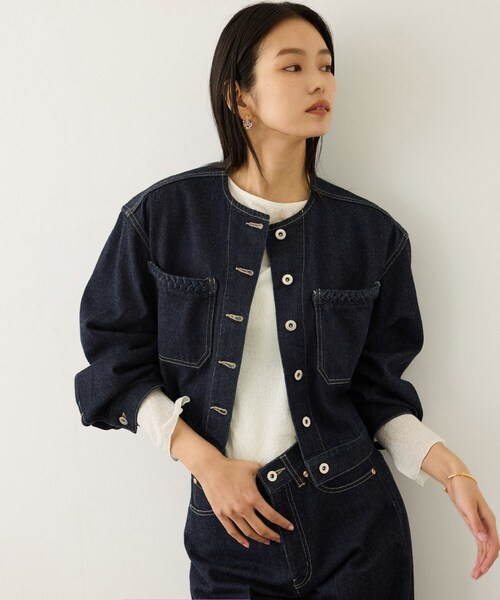 ROPE'（ロペ）の「ノーカラーデニムジャケット(岡山デニム)/セットアップ対応・イージーケア（デニムジャケット・レディース・ネイビー/ブルー系・F）」の15枚目の写真