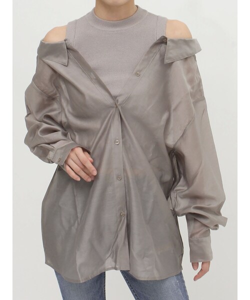 GYDA（ジェイダ）の「3WAYショルダーOPENシアードッキングシャツ（シャツ/ブラウス・レディース・ベージュ/オフホワイト/ラベンダー・F）」の5枚目の写真