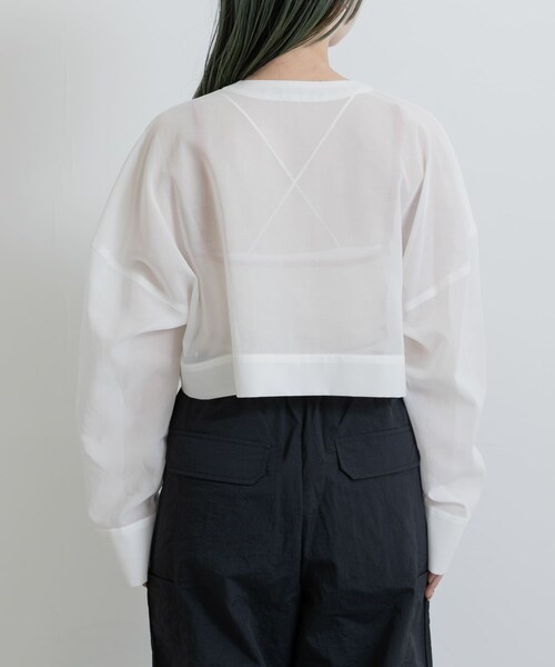 THE GOODLAND MARKET（ザグッドランドマーケット）の「『別注』MIDIUMISOLID×TGM　Organic cotton sheer cardigan（カーディガン/ボレロ・レディース・OFF/BLACK・one）」の15枚目の写真