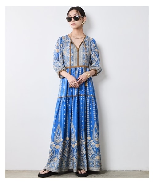 nissen（ニッセン）の「エスニックパネルプリントマキシワンピース＜大きいサイズ有＞シックスタイル（ワンピース・レディース・オフホワイト系/黒系/ブルー系/ネイビー系・6L/8L/10L/M）」の16枚目の写真