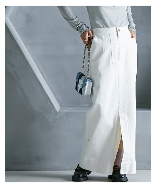 nissen（ニッセン）の「大きいサイズ フロントジップデニムマキシタイトスカート GEVS.（デニムスカート・レディース・ホワイトデニム/ブラックデニム・L/LL/3L/4L/5L/6L/8L/10L）」の8枚目の写真