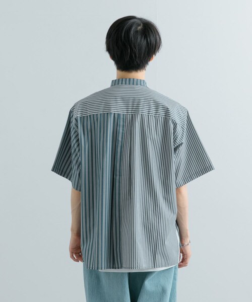 SENSE OF PLACE by URBAN RESEARCH（センスオブプレイスバイアーバンリサーチ）の「『ユニセックス』ストライプブロックドルーズシャツ（シャツ/ブラウス・メンズ・GREG×BEG/BLU×LBLU/CHC×BLK・M/L）」の8枚目の写真