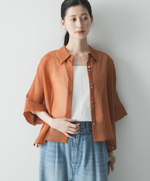 URBAN RESEARCH（アーバンリサーチ）の「ハーフスリーブシアーショートシャツ（シャツ/ブラウス・レディース・GREGE/BROWN/AMBER・Free）」の2枚目の写真