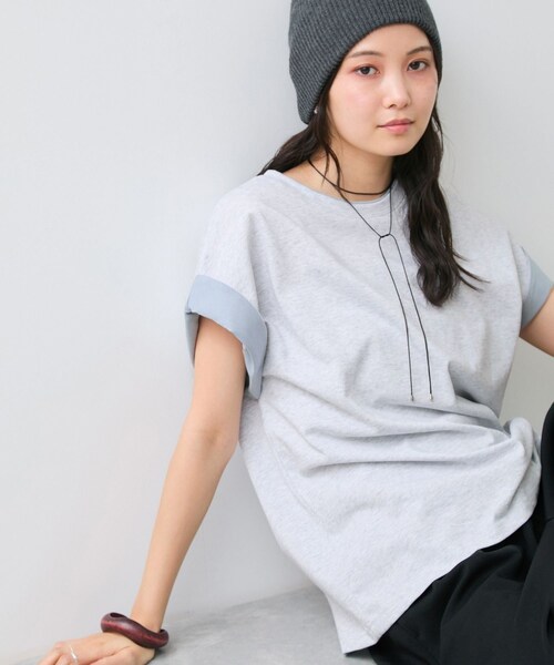 VIS(ビス)の「【WEB限定】天竺袖配色Tシャツ(Tシャツ/カットソー・レディース・ブラック/ライトグレー/オフホワイト・F)」の3枚目の写真