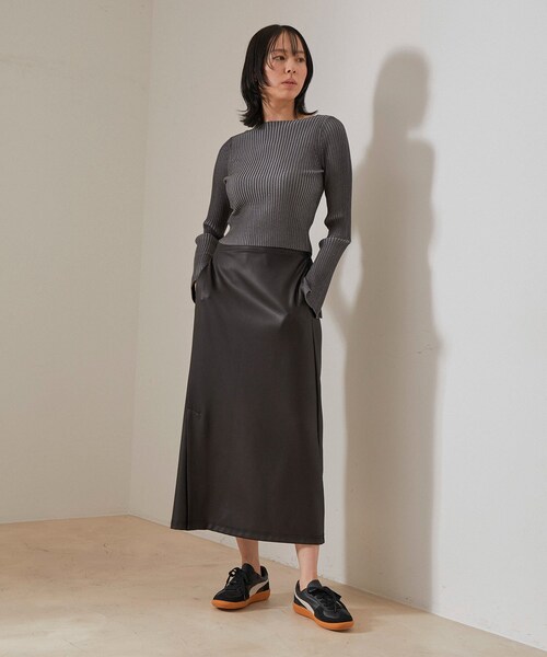 NERGY（ナージー）の「【イージーケア】Synthetic Leather イージーラップスカート（スカート・レディース・ブラック・F）」の3枚目の写真