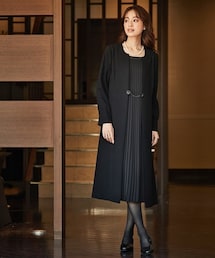 nissen | 【喪服・礼服】防しわフロントプリーツアンサンブル風前開きワンピース<大きいサイズ有>(フォーマルスーツ/小物)