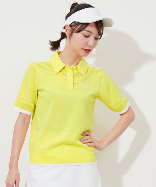 ROPE'(ロペ)の「ハーフスリーブニットポロ襟プルオーバー(ニット/セーター・レディース・ブラック/ホワイト系/イエロー・L/M/S)」の9枚目の写真