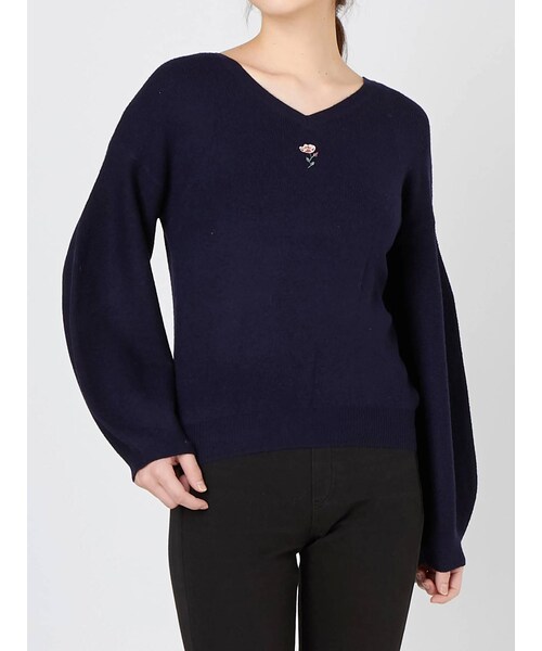 dazzlin（ダズリン）の「【sw】フラワービーズ刺繍ニットトップス（ニット/セーター・レディース・ピンク/ミントグリーン/オフホワイト/ブルー/ネイビー・F）」の6枚目の写真