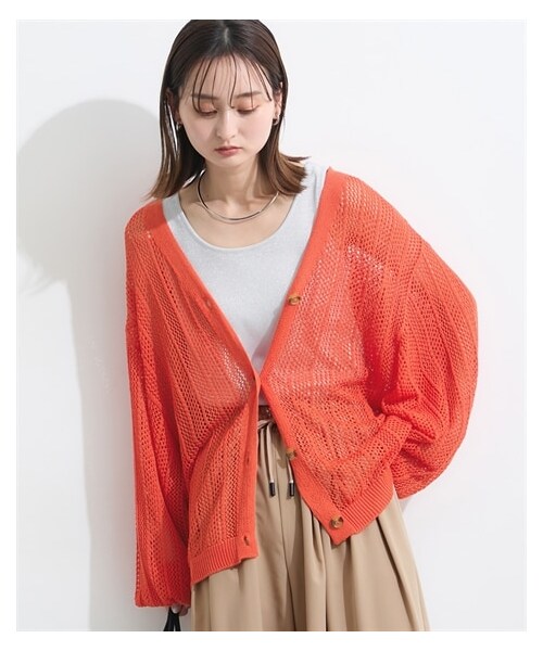 nissen（ニッセン）の「＜大きいサイズ＞ 透かし編2WAYカーディガン（カーディガン/ボレロ・レディース・オレンジ/黒・L~LL/3L~4L/5L~6L/8L/10L）」の8枚目の写真