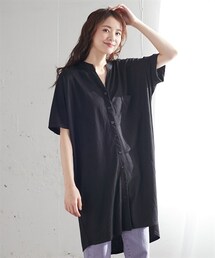 nissen | 大きいサイズ 美ラクＲＵタッチゆるシルエットバンドカラーシャツチュニック(接触冷感・ＵＶカット)(チュニック)