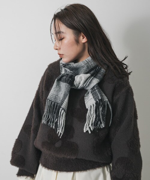 SENSE OF PLACE by URBAN RESEARCH（センスオブプレイスバイアーバンリサーチ）の「チェックフリンジストール（マフラー・レディース・BLK×GRY/BRN×BEG/RED×BRN・One）」の14枚目の写真