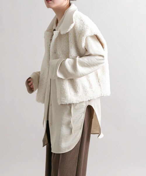 KBF（ケイビーエフ）の「マルチWAYボアジャケット（テーラードジャケット・レディース・BEIGE/IVORY/BLACK・one）」の18枚目の写真