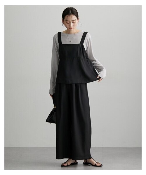 nissen（ニッセン）の「【Be praised】セットアップ（フレアキャミ＋ワイドパンツ）（パンツ・レディース・チャコール/グレーベージュ/ブラウン/黒・M/L/LL）」の9枚目の写真