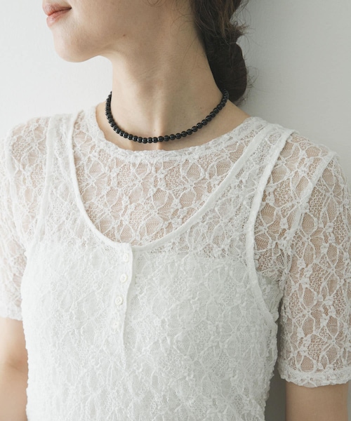 URBAN RESEARCH（アーバンリサーチ）の「ストレッチレースコンパクトTシャツ（Tシャツ/カットソー・レディース・OFF WHITE/BLACK・Free）」の4枚目の写真