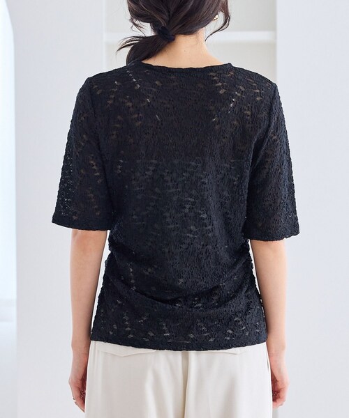 VIS(ビス)の「レース半袖フロントギャザートップス(Tシャツ/カットソー・レディース・ブラック/キナリ・F)」の19枚目の写真