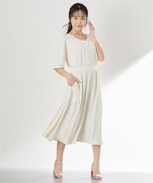 nissen | 【大きい胸専用】ボンキュボンVネック半袖スタイルアップワンピース（ポケット付）(ワンピース)