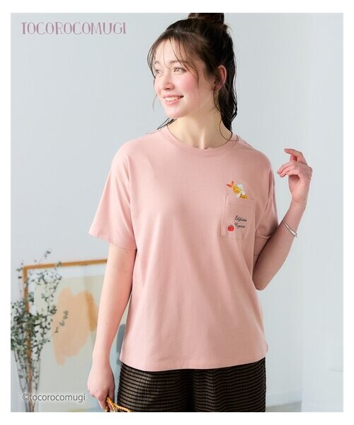 nissen（ニッセン）の「＜大きいサイズ＞【トコロコムギ】にゃんこ半袖Ｔシャツ（Tシャツ/カットソー・レディース・ピンク/黒×ホワイトボーダー/ネイビー・L/LL/3L/4L/5L）」の15枚目の写真