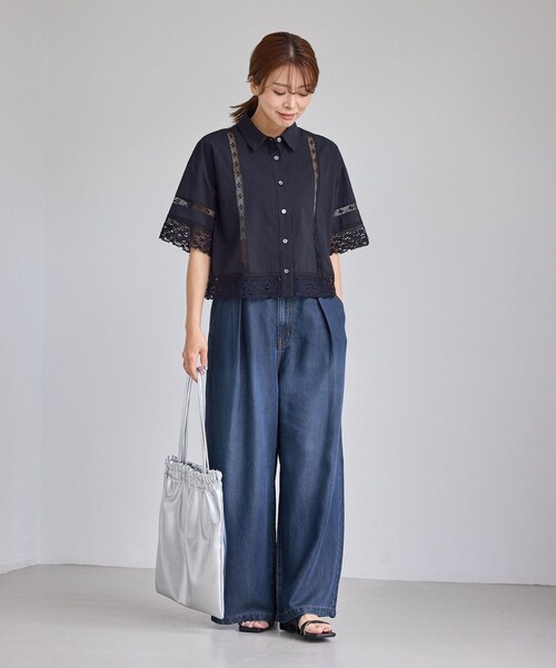 ROPE' PICNIC(ロペピクニック)の「さらっとライトオンスワイドデニムパンツ(デニムパンツ・レディース・ネイビー/サックス・M/S)」の6枚目の写真