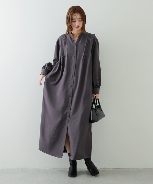 SENSE OF PLACE by URBAN RESEARCH(センスオブプレイスバイアーバンリサーチ)の「『Shortサイズあり』タックシャツワンピース(ワンピース・レディース・CHARCOAL/BEIGE/ORANGE・Short/one)」の8枚目の写真