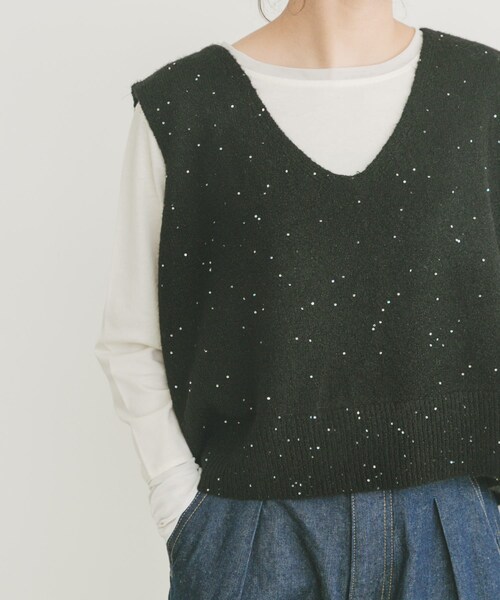 ITEMS URBANRESEARCH(アイテムズ アーバンリサーチ)の「スパンコールVネックニットベスト(ニット/セーター・レディース・BRN/WHT/BLK・FREE)」の2枚目の写真
