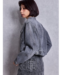 GYDA | Symmery GYDA EMBOSSノーカラーデニムショートブルゾン(デニムジャケット)
