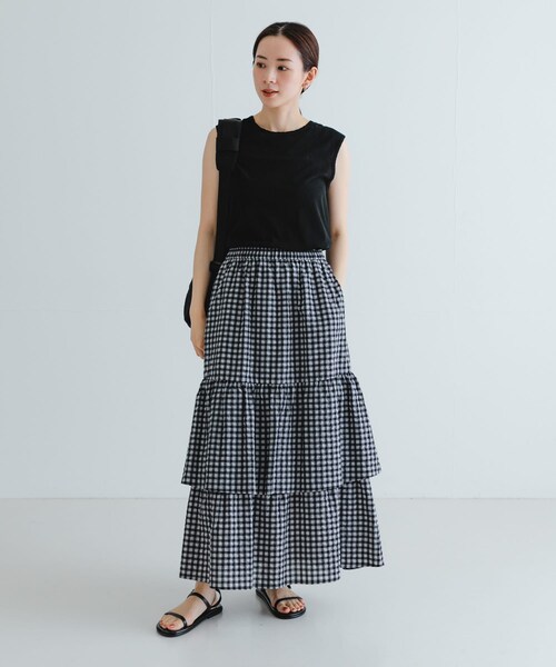 URBAN RESEARCH（アーバンリサーチ）の「サッカーティアードロングスカート（スカート・レディース・CHECK/BLACK・FREE）」の21枚目の写真
