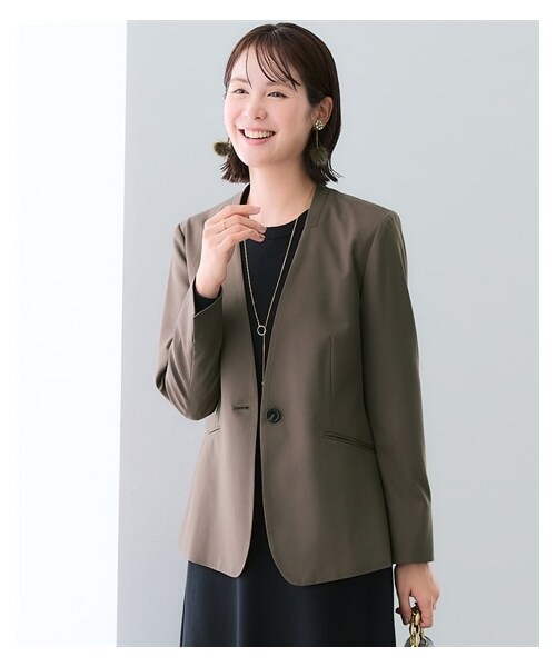 nissen（ニッセン）の「洗えるストレッチダブルクロスノーカラージャケット（ストレッチ・しわになりにくい・ＵＶカット・洗濯機OK）（ロング丈）<大きいサイズ有>（ジャケット/アウター・レディース・ライトグレー/黒/ネイビー/ブラウン・S/M/L/LL/3L/4L/5L/6L）」の22枚目の写真