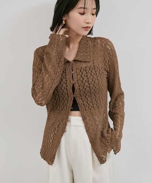 VIS（ビス）の「レースポロ襟カーディガン（カーディガン/ボレロ・レディース・ブラック/キナリ/ブラウン系・F）」の17枚目の写真
