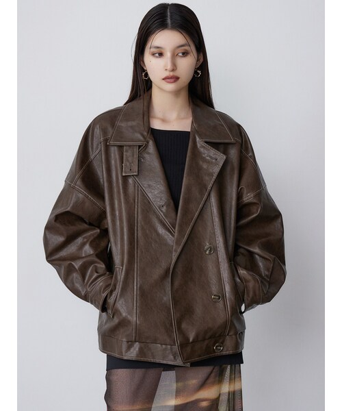 MURUA（ムルーア）の「スタンドネックフェイクレザージャケット（ブルゾン・レディース・ブラック/ボルドー/ブラウン・F）」の8枚目の写真