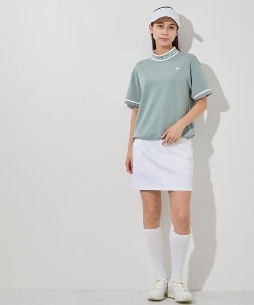 ROPE'（ロペ）の「ダンボールニット5分袖配色プルオーバー/セットアップ対応・UV・接触冷感（Tシャツ/カットソー・レディース・ブラウン/モスグリーン/サックス・L/M/S）」の11枚目の写真