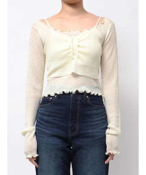 EMODA（エモダ）の「2ピースシアーギャザーニット（ニット/セーター・レディース・アイボリー/ブラック/ピンク・F）」の3枚目の写真