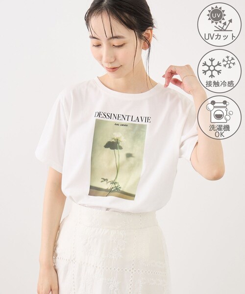 ROPE' PICNIC(ロペピクニック)の「RENUロゴ&フォトアソートプリントTシャツ/UVカット・接触冷感・イージーケア(Tシャツ/カットソー・レディース・ホワイト/ホワイト系・F)」の3枚目の写真