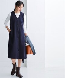 nissen | しわになりにくいキレイ目リップルジャンパースカート（抗菌防臭・防しわ）(ワンピース)