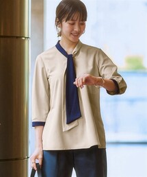 7days Life Styling | 配色ボウタイ7分袖ブラウス（しわになりにくい・UVカット・ストレッチ）(シャツ/ブラウス)